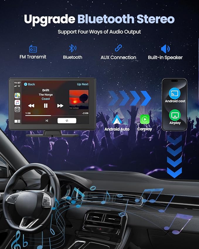 Portable Carplay Screen for Car 5K Dash Cam, 9" Wireless CarPlay & Android Auto Car Stereo, Car Audio Receivers with 1080p Backup Camera, Bluetooth/GPS Navigation/Voice Control/Mirror Link
