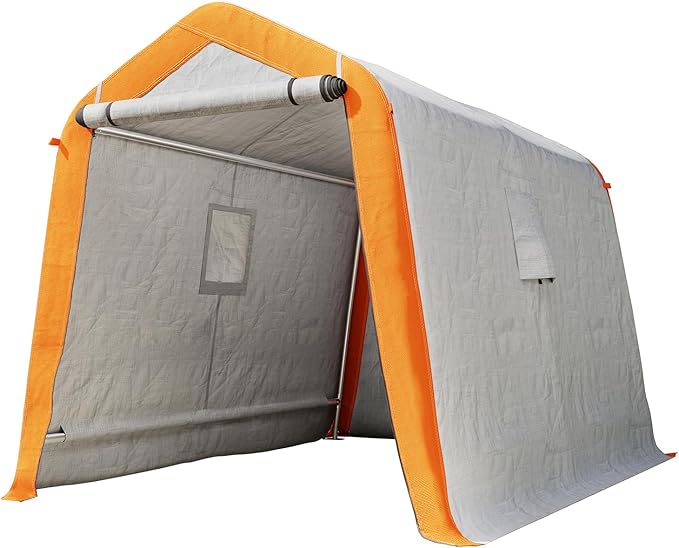 AMERLIFE 6x8x6.6 FT Heavy Duty Portable Shed Storage Shelter, Outdoor Storage Shed with 2 Waterproof Windows & Roll-Up Zipper Door, Carport for Motorcycle, Bike, Grey