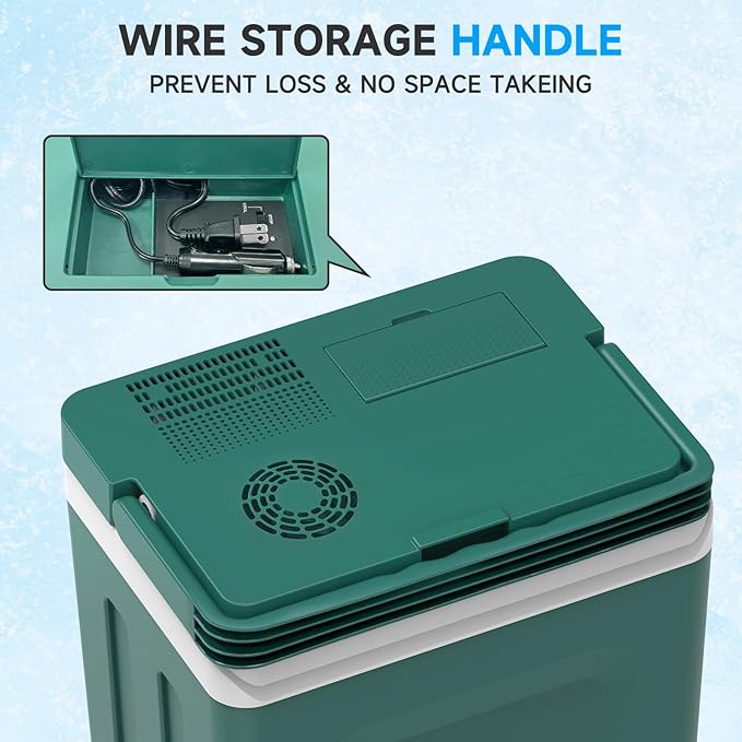 SHAREWIN Electric Cooler & Warmer with Handle 26.5 Quart/25L Portable Thermoelectric Fridge for Vehicles & Trucks with 110V AC & 12V DC, 12V Car Cooler for Camping, Travel Army Green