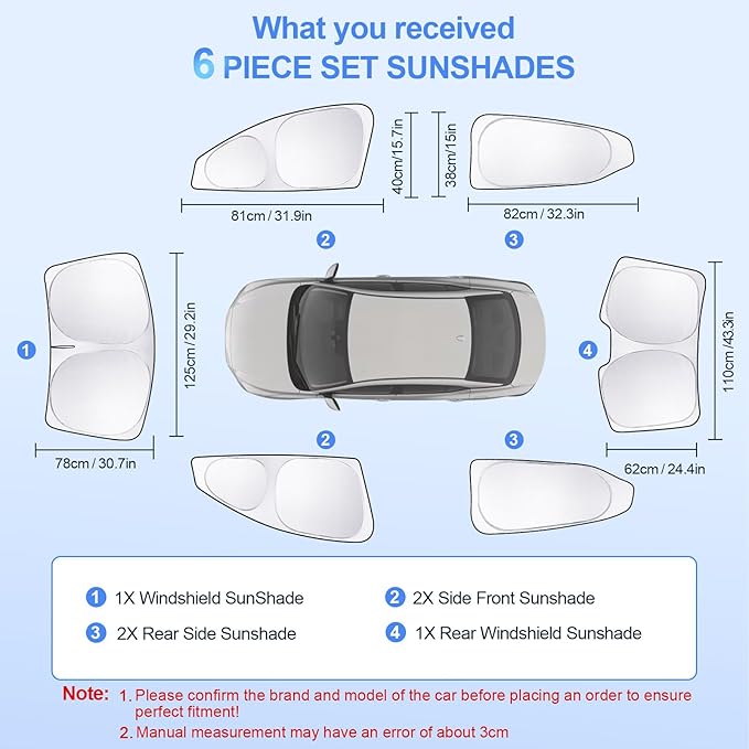 6pcs Car Window Shades for Nissan Sentra 2020-present Accessories,Windshield Side Rear Full Sunshade,Sun Visor UV Blocking, Privacy Protection and Blackout for Camping Outdoor