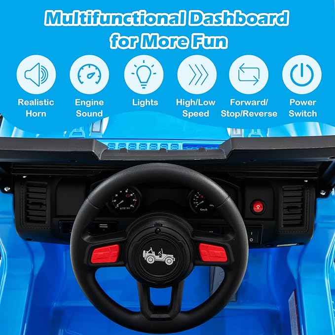 INFANS Kids Ride on Car Truck with 2.4G Remote Control, 12V Battery Powered Electric Cars for Kids w/3 Speeds, Battery Display, LED Lights, Safety Belt, Music & Horn, Bluetooth/FM/USB (Blue)