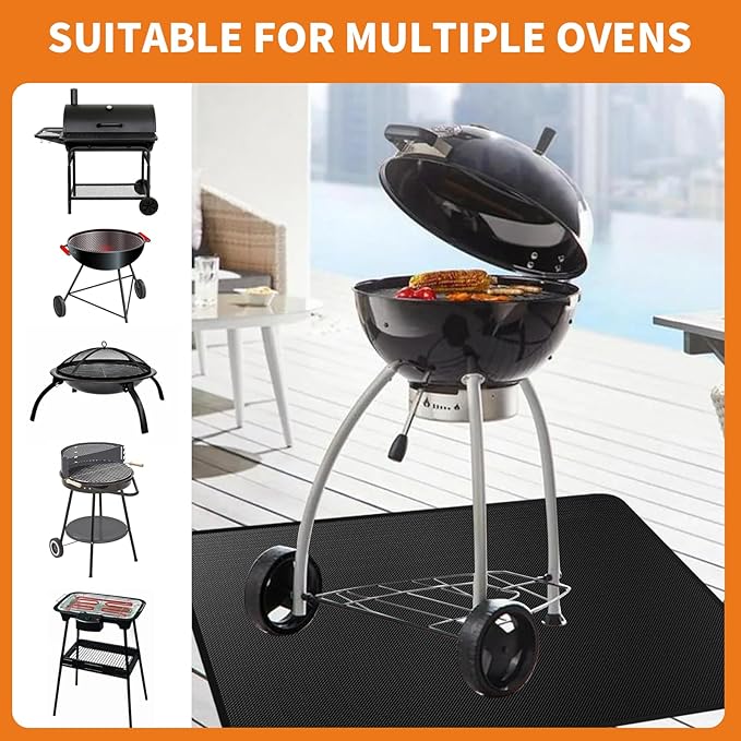 Heat Resistant Grill Mat, 25 x 20 inches Double-sided fireproof and waterproof BBQ protection mat Multi-Purpose for Grills Pizza Ovens Smokers Black