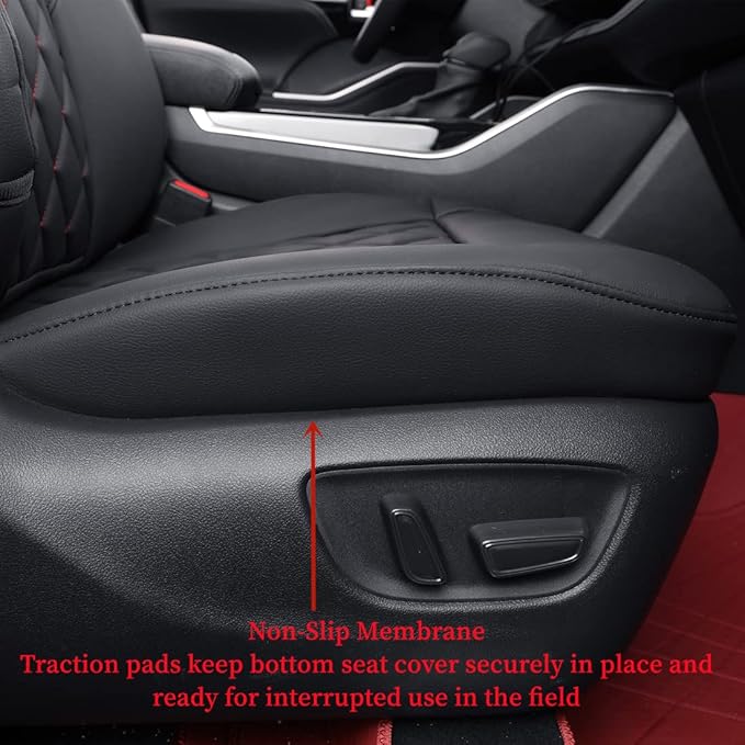 coverdream Camry Seat Covers Custom Fit for 2012-2017 Toyota Camry L, LE,XLE,Full Coverage Waterproof Leatherette Car Seat Protector (Full Set,Black/Red)