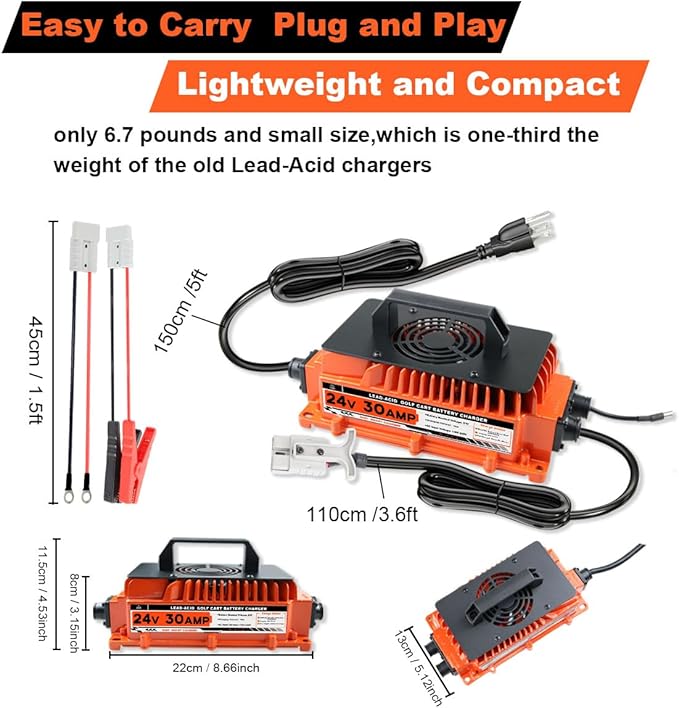 30A 24V Battery Charger 24 Volt Forklift Fast Charger with Anderson Plug Lead-Acid Battery Chargers for Sicorssors Lift, Pallet Jack, Lawn Mower, Floor Scrubberb