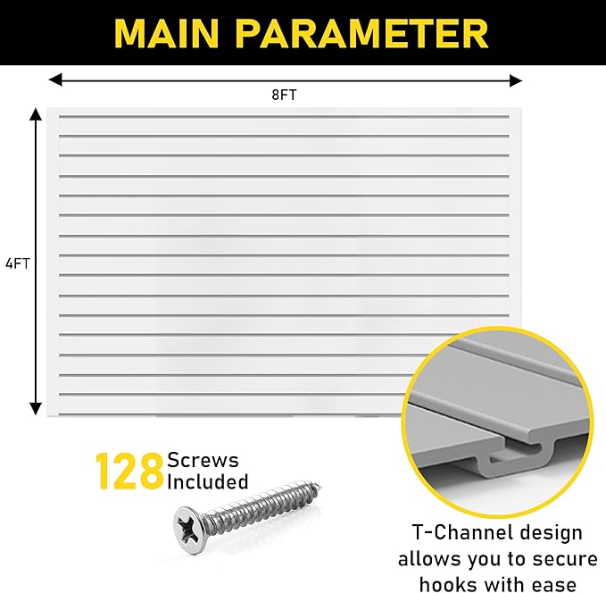 Slatwall Panel Garage Wall Organizer: Heavy Duty Wall Mounted PVC Wall Rack, Interlocking Slat Wall Paneling for Garage Wall Storage, Slatwall Board, Slatwall Shelves System -Black (4’H x 8’W)