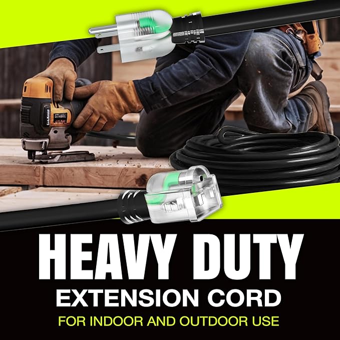 10ft Outdoor/Indoor Extension Cord 12/3 Gauge Extra Heavy Duty 3 Prong SJTW, Waterproof, Flexible Cold-Resistant Long Power Cord,15A 125V 1875W, Black by LifeSupplyUSA