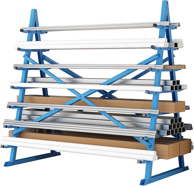 Horizontal Lumber Storage Rack, Heavy Duty 2000 LBS, 60” W x 66” H x 40” D, 7-Tier Metal Garage Shelf with Adjustable Arms for Wood, Pipes, and Building Materials