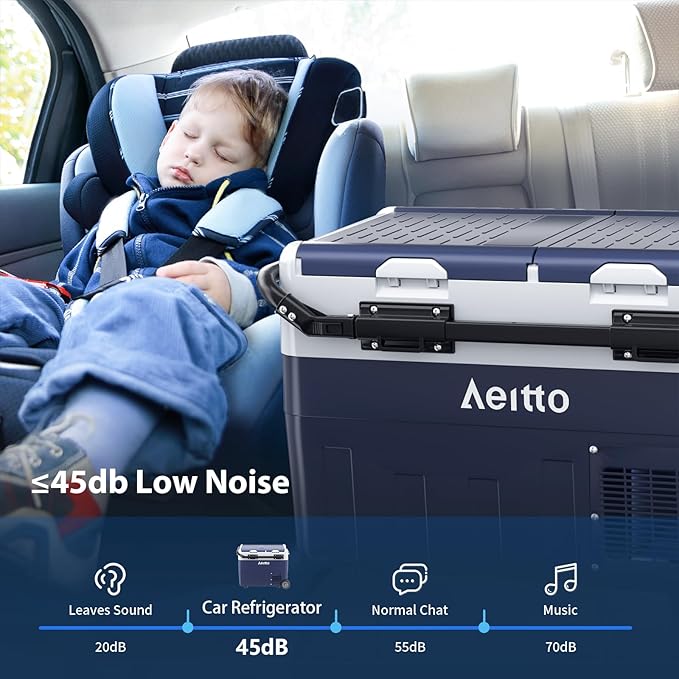 Aeitto 12 Volt Car Refrigerator, 42QT(40L) Dual Zone Portable Car Fridge Freezer -4℉-68℉ Electric Cooler Dual Temp Control Cooling Freezing 12/24V DC & 100-240V AC for Travel, Camping, RV, Road, Home