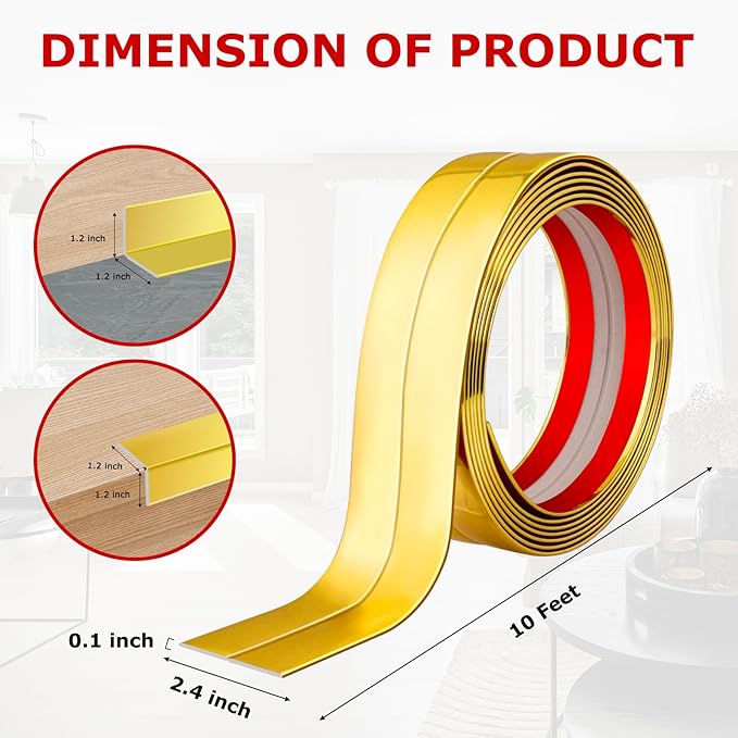 Flexible Wall Corner Protector Moulding Trim Peel and Stick Wall Corner Guards Edge Protector Self Adhesive Wall Molding Trim Strip for Wall Edge Corner Ceiling (Gold, 2.4 in x 10 Ft)