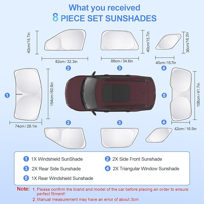 8pcs Car Window Shades for Ford Explorer SUV 2011-2019 Accessories,Windshield Side Rear Full Sunshade,Sun Visor UV Blocking, Privacy Protection and Blackout for Camping Outdoor