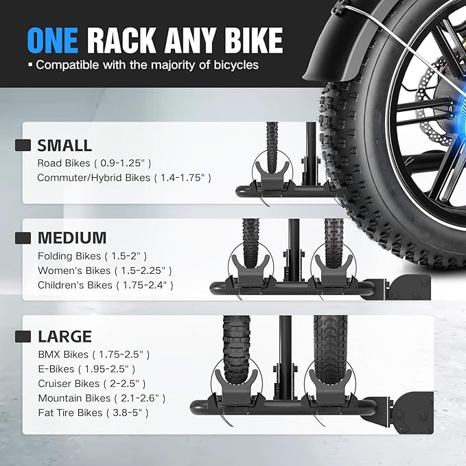 200 LBS Capacity 2 EBike Rack with Cross Bar, 5" Fat Tire Carrier with Ramp, Lockable & Foldable Electric Bicycle Racks, Bike Racks Platform Fits 2" Standard Hitch for SUVs Cars Trucks Vans
