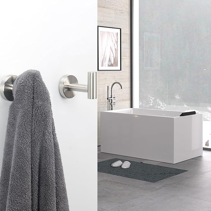 NearMoon Bath Towel Hooks- SUS 304 Stainless Steel Robe Hook Holder, Heavy Duty Coat Hook for Bathroom Livingroom Hotel Kitchen Garage, Wall Mounted (Brushed Nickel, 8 Pack)
