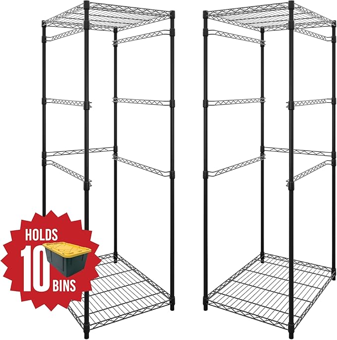 SafeRacks 2 Pack 5-Tier Steel Tote Rack - Maximize Space, Declutter, Organization, NSF Certified, Bin Storage for Garage, Pantry, Kitchen, Workspace, 5 Shelves, 31″ x 23″ x 68″, Black