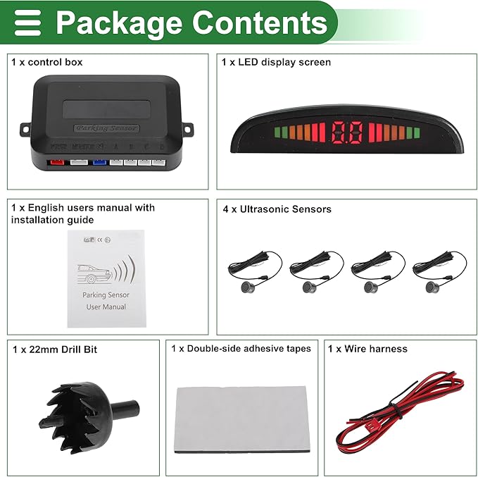 Motoforti Universal Car Auto Vehicle Reverse Backup Radar System Reverse Parking Sensors Alarm Buzzer Reminder Distance Detection Gray 4Parking Sensors