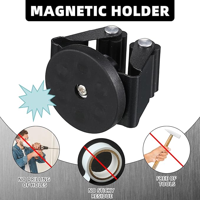 30 Pcs Magnetic Mop Broom Holder Movable Magnetic Broom Holder Rack, Anti Slip Wall Mounted Utility for Cleaning Tools, Garage, Kitchen, Laundry, Garden (Black)