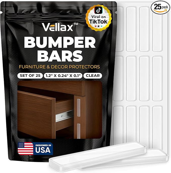 25 Door Slam Bumper Bars – Self-Adhesive Silicone Silencer Strips, Anti-Slam Noise Dampening Pads for Doors, Closets, Furniture, Soft Close Rattle Stopper, Door Protector – Vellax