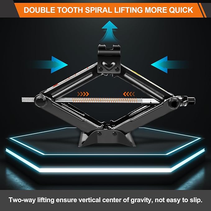 Car Jack Kit - Scissor Car Jack Max 2 Ton(4,409 lbs) Capacity Portable Emergency Tire Change Kit with Ratchet Lug Wrench - Saving Strength Design