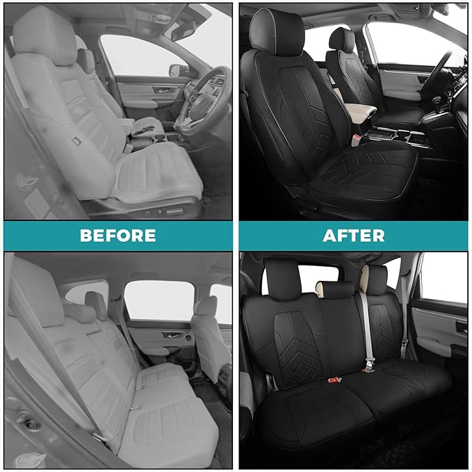 for Honda CRV Seat Covers Custom Fit 2017-2022 EXL EX LX Sport,Touring,Hybrid - Luxury Waterproof Leather Car Seat Covers Full Set - Black