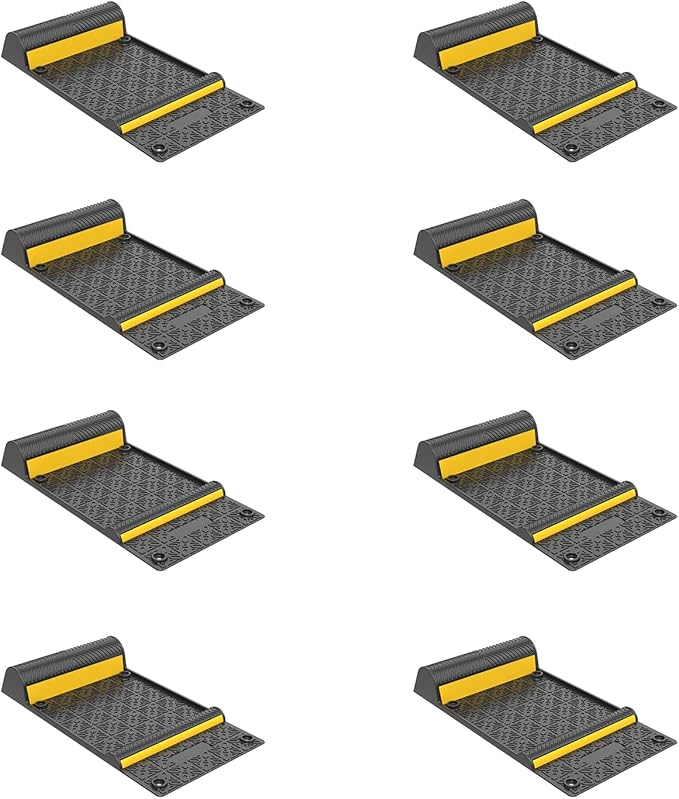 8 Pack Parking Mats for Garage Floors,21.6" X11.4" Durable Rubber Car Parking Guide Mat-Wheel Stopper with Reflective Yellow Strips,Garage Floor Stop Aid for Cars, Trucks, Indoor/Outdoor,Black