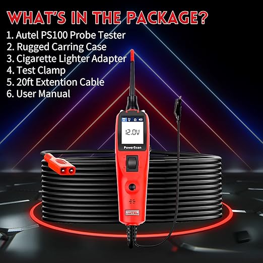 Autel PowerScan PS100 Circuit Tester, Universal 12V 24V Automotive Power Circuit Probe Kit with 20ft Extension Cable, AC/DC/Continuity/Probe/Signal Test, Activate Component Electrical System Tool