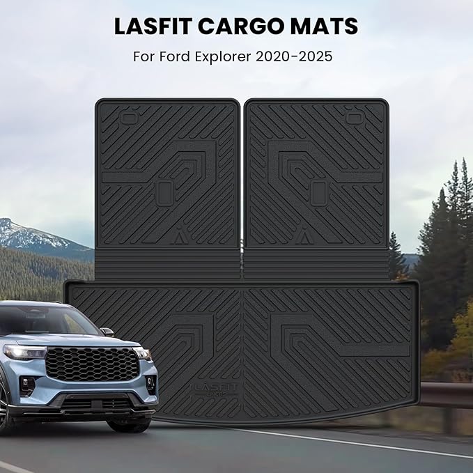 LASFIT Trunk & Backrest Mat for Ford Explorer 2020-2025, Custom Fit All Weather Protector TPE One-Piece Design Easy Installation Trunk with Seatback Mat, 1pc Black