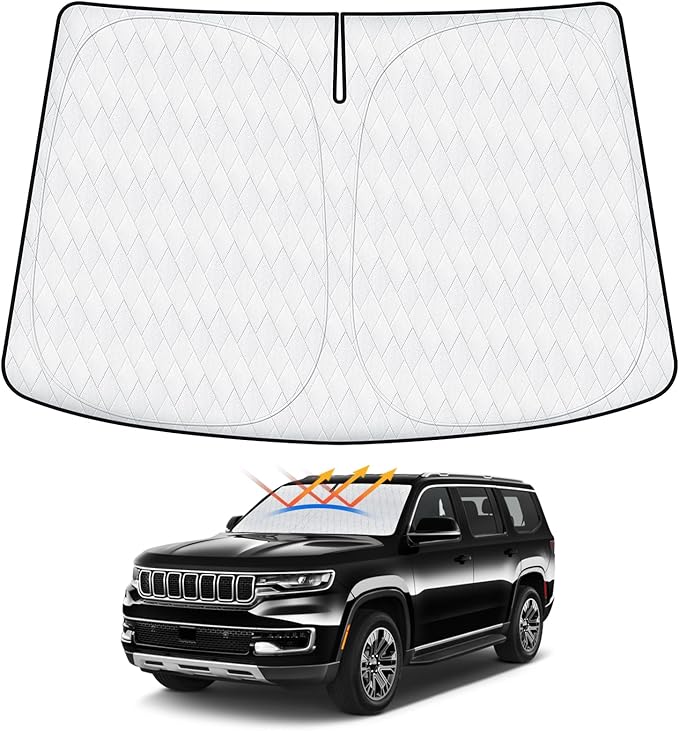 Cartist Windshield Sun Shade Custom Fit for Jeep Wagoneer 2022 2023 2024 Accessories Foldable Car Front Window Sunshade Sun Visor Protector