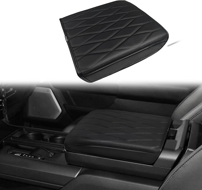 Muslogy Center Console Armrest Cover Compatible with Ford F-150 F150 2021-2025 Comfort Armrest Pad Arm Rest Cushion Vegan Leather Protector Regular Thick(WorkSurface ONLY)