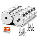 MIKEDE Round Magnets with Hole, 40LB Strong Rare Earth Magnets Heavy Duty for Wall Mounting, Neodymium Cup Magnet with Holes in The Center, Screws for Tool Room,Industrial - 10 Pack