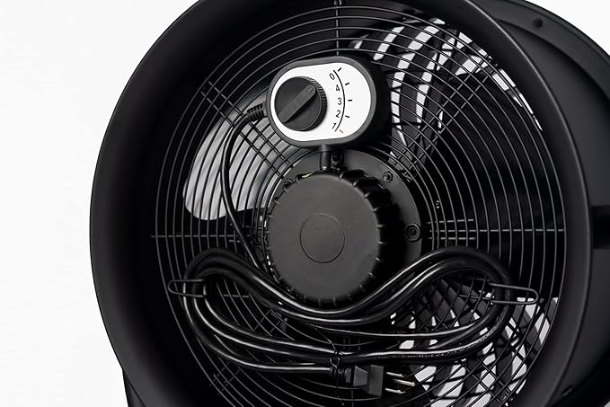 CATERPILLAR 14 inch Heavy Duty Industrial High Velocity Drum Air Circulator Utility Shop Floor Fan, 360 degree Pivoting Metal Drum Head, 2300 CFM, Dual Ball Bearing 4-speed Motor, BLACK