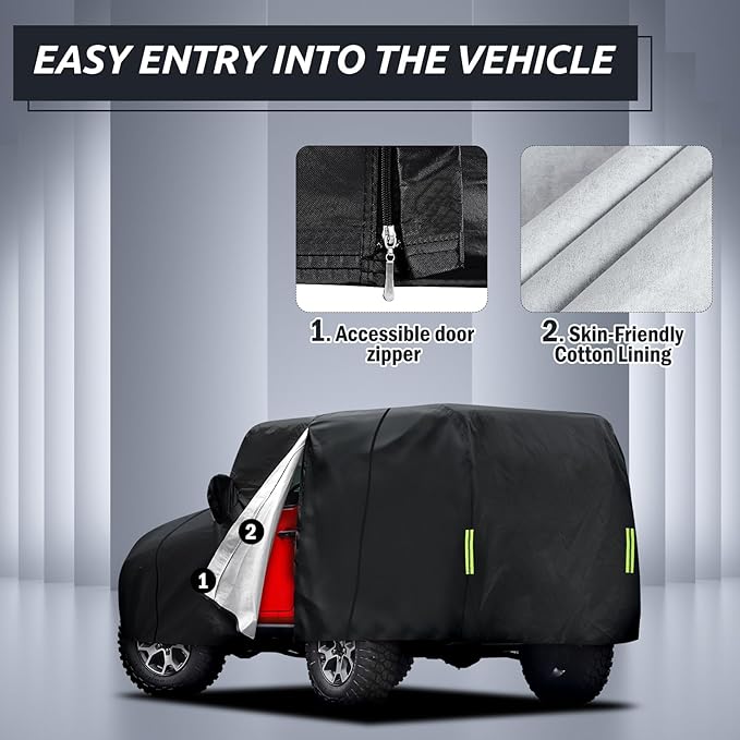 Migaven 6 Layers Car Cover Custom Fit for Jeep Wrangler 2 Door 1987-2025 JK JL CJ YJ TJ, Waterproof Full Exterior Cover Rain Sun Protection with Door Zipper & Inner Cotton