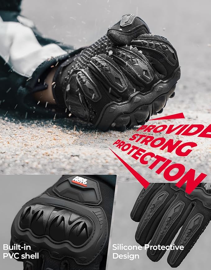 KEMIMOTO Motorcycle Gloves for Men/Women, Touchscreen Dirt Bike Gloves with Shell, Anti-Slip for Motorbike, Riding, Racing, Cycling, Dirt Bike, ATV, UTV, Motocross, BMX, Hiking