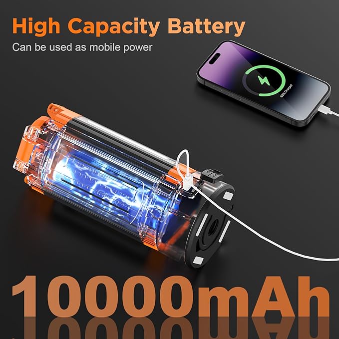 CAVN Rechargeable 10000mAh Camping Lights with Stand 6.5 ft Max Height, Portable Cordless LED Work Light 2200 Lumens 6500/4500/3500K Dimmable Camping Essentials Gear with Detachable Tripod, Orange