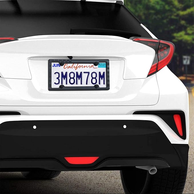 Black American Flag License Plate Frames- Patriotic USA Stars and Stripes Flag Plastic Car Tag Cover Holder with Mount Screws Caps for Truck/SUV, Auto Accessories for Veterans Military