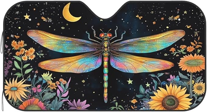 Floral Dragonfly Car Sun Shade Windshield Sunshade Foldable Front Window Shield Cover for Truck SUV