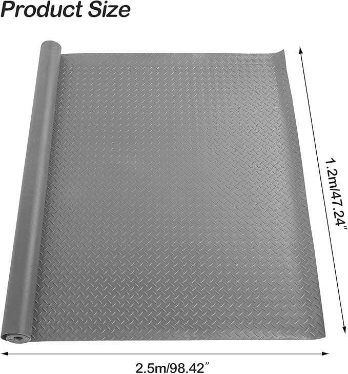 Garage Floor Mat, 4x8.2ft Diamond Rubber Plate Garage Flooring Rolls, Non-Slip Car Parking Mats Gray Floor Protector Mat for Garage Floor Under Car Trailer Truck