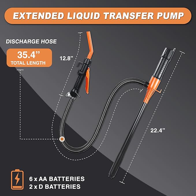 Portable Battery Operated Electric Fuel Transfer Pump, 2.2GPM, for transferring fuel oil, gasoline, diesel and water, easy to use Manual Fuel Pump, Multi-scenario Use Siphon Pumps