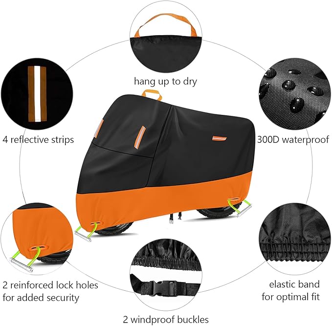 Heavy Duty Motorcycle Cover 300D Oxford Heavy Duty Oxford Dirt Bike Cover 450cc funda para Moto Protect from Rain Sun Snow Dust UV Storm Wind Electric Motorcycle rain Cover (XXL: 86" x 37" x 50")