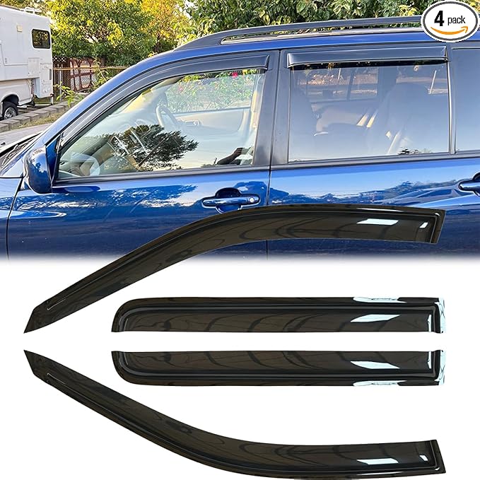 4pcs Original Outside Mount Style Window Rain Guards Shield Side Wind Deflectors Dark Smoke Nice Looking Vent Window Visors for Toyota 2001-2007 Highlander 2006-2007 Highlander Hybrid 94357
