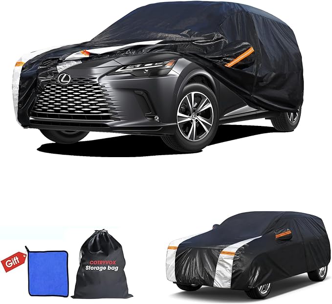 RX350 Car Cover 100% Waterproof All Weather, Gift with Towel, 10 Layers SUV Car Cover Custom Fit 2003-2025 RX/RX350/RX450H/RX500H, Outdoor Car Covers Rain Sun UV Protection with Door Zipper.