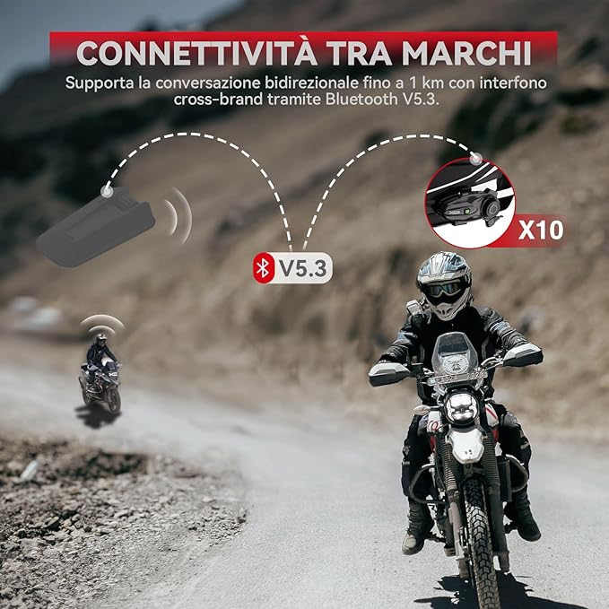 X10 10 Riders Group Mesh Motorcycle Intercom, 3000m Motorcycle Bluetooth Headset V5.3 with Audio Multitasking/Music Sharing, Helmet Communication Systems for ATV/Snowmobile/Ski,1 Pack