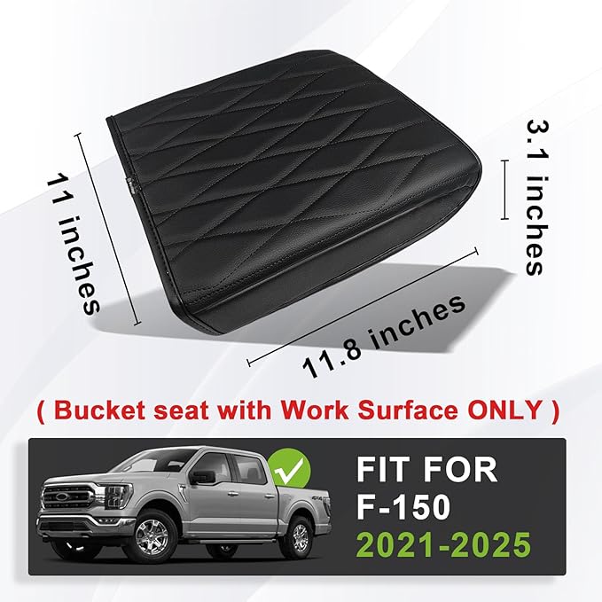 Muslogy Center Console Armrest Cover Compatible with Ford F-150 F150 2021-2025 Comfort Armrest Pad Arm Rest Cushion Vegan Leather Protector Regular Thick(WorkSurface ONLY)
