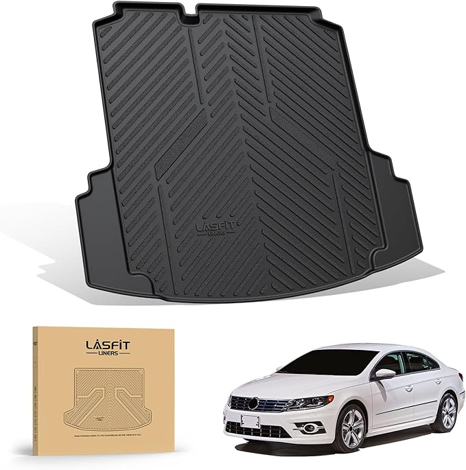 LASFIT Cargo Mat for Volkswagen Jetta 2011-2018 (Not fit Jetta SportWagen and Hybrid/TD/TDI Trims), Custom Fit All-Weather TPE Rubber Trunk Mat for VW Accessories, Waterproof, Easy to Clean, Black