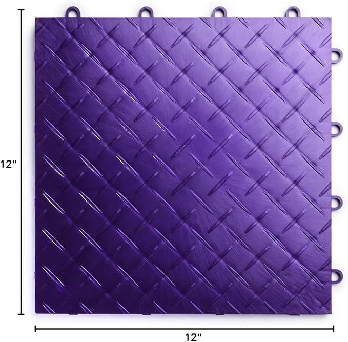 Big Floors RaceDeck Diamond Plate Design, Durable Interlocking Modular Garage Flooring Tile (Purple, 24 Pack of 12 x 12" Tiles)