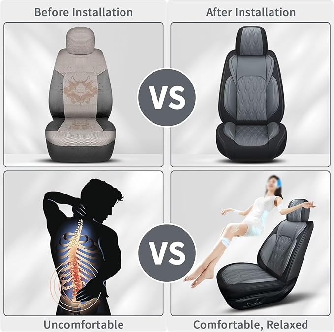 Leather Seat Covers for Car Fit for Toyota Camry 2012-2025 Full Set Car Seat Covers Waterproof Non-Slip Automotive Seat Cushion Protectors (5 Seats,Black&Grey)