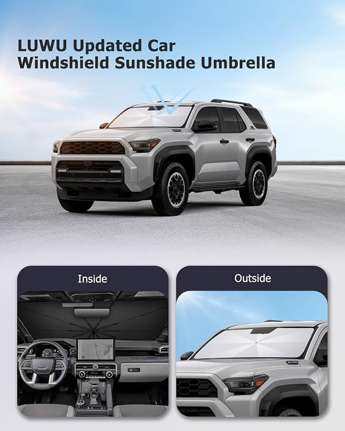 2025 4Runner Car Windshield Sun Shade Windshield Sunshade Umbrella [Star Fabric] Protect Car from Sun Rays&Heat Damage Keeps Vehicle Cool, Spring Structure Edge Fits Toyota Windshield Sun Shade (S4)