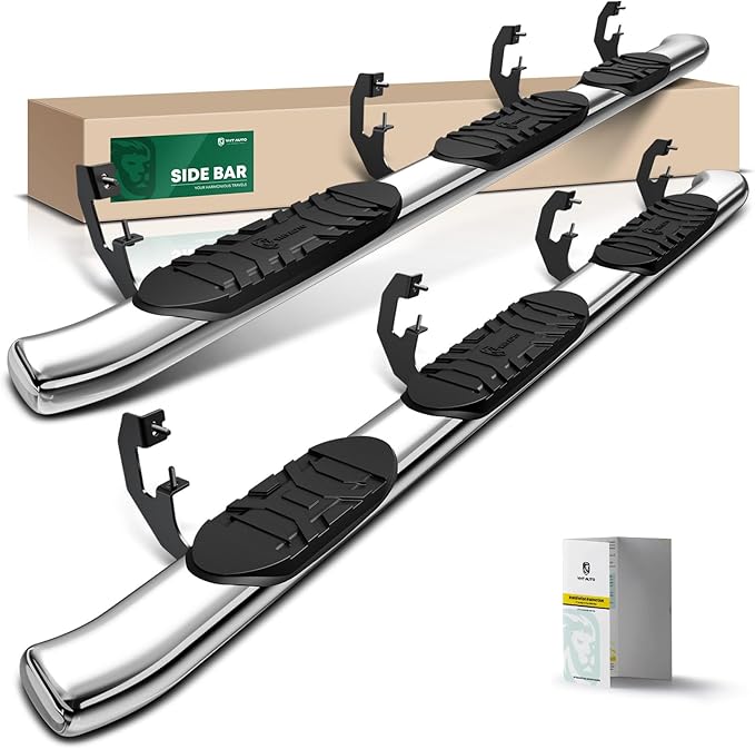 YHTAUTO 5 Inch Running Boards Side Step Bars Fit for 2019-2024 Chevy Silverado & GMC Sierra 1500/2500 HD/3500 HD - Crew Cab (6.5' Standard Bed Only), 304 Stainless Steel Oval Bent Truck Step Rails