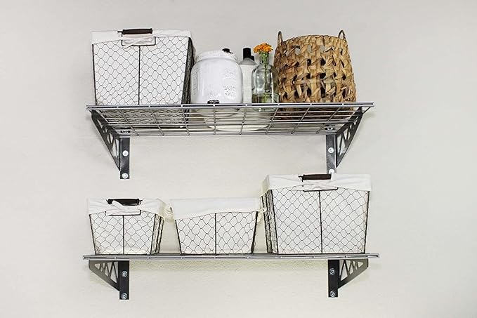 SafeRacks Wall Shelves - 2 Pk 12"x36" Wall Mountable Shelving Unit for Storage Rack, Pantry Shelves, or Utility Shelving, Heavy Duty Shelves w/ 4 Versatile Accessory Hooks, 300lbs Capacity, Hammertone