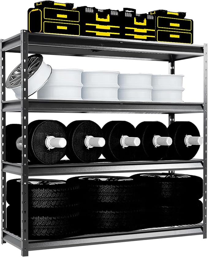 The Atlas 72" W Metal Garage Shelving Unit Load 12000 Lbs, 4 Tier Heavy Duty Storage Rack, Adjustable Industrial Shelves for Warehouse Shop Basement, 72" W x 24" D x 72" H, Black