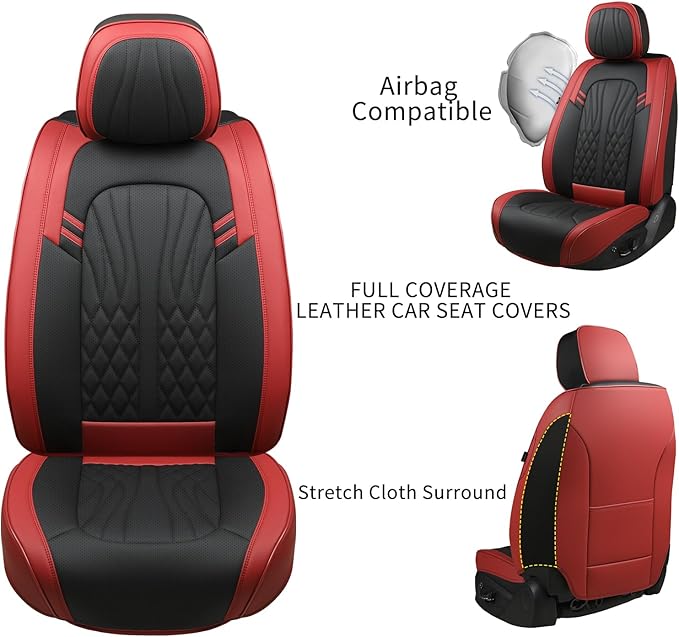Car Seat Covers,Breathable and Waterproof Faux Leather Automotive Seat Covers for Cars SUV Pick-up Truck Sedan,Universal Anti-Slip Driver Seat Covers Wine Red