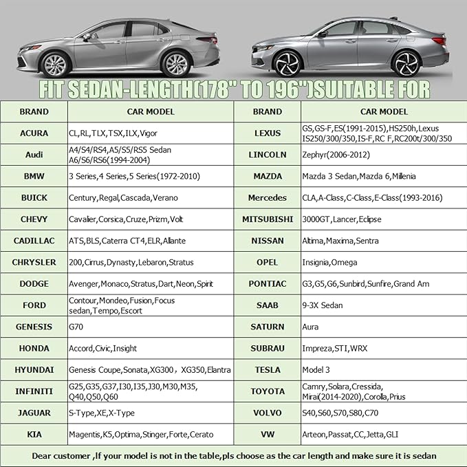 7 Layers Waterproof Heavy Duty Car Covers for Automobiles All Weather Season Anti-Hail UV Protection Snowproof Outdoor 11.7LBS Full Cover Universal Fit Sedan 178" to 196"